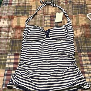 Boden Navy/White Striped Halter Swim Top NWT